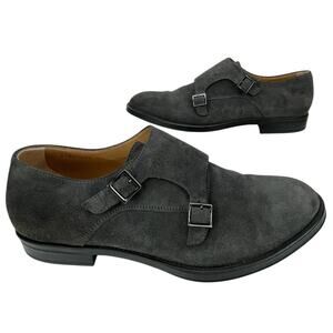 HUGO BOSS Gray Suede Double Monk Strap Oxfords Mens (9.5) Buckle Italy‎ Shoes